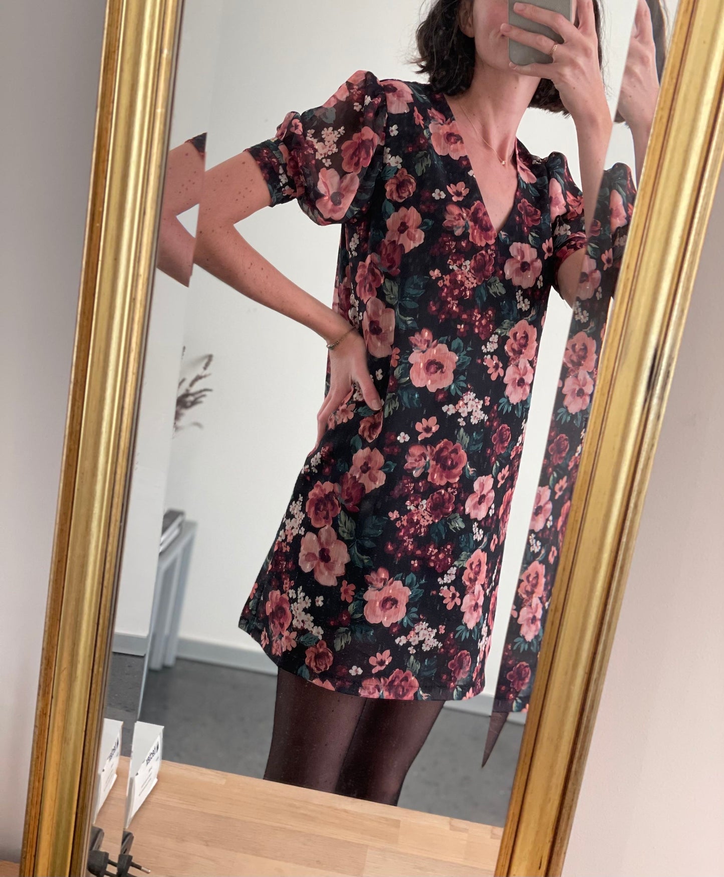 Voile lurex plumetis - Imprimé Camille - Noir & Prune