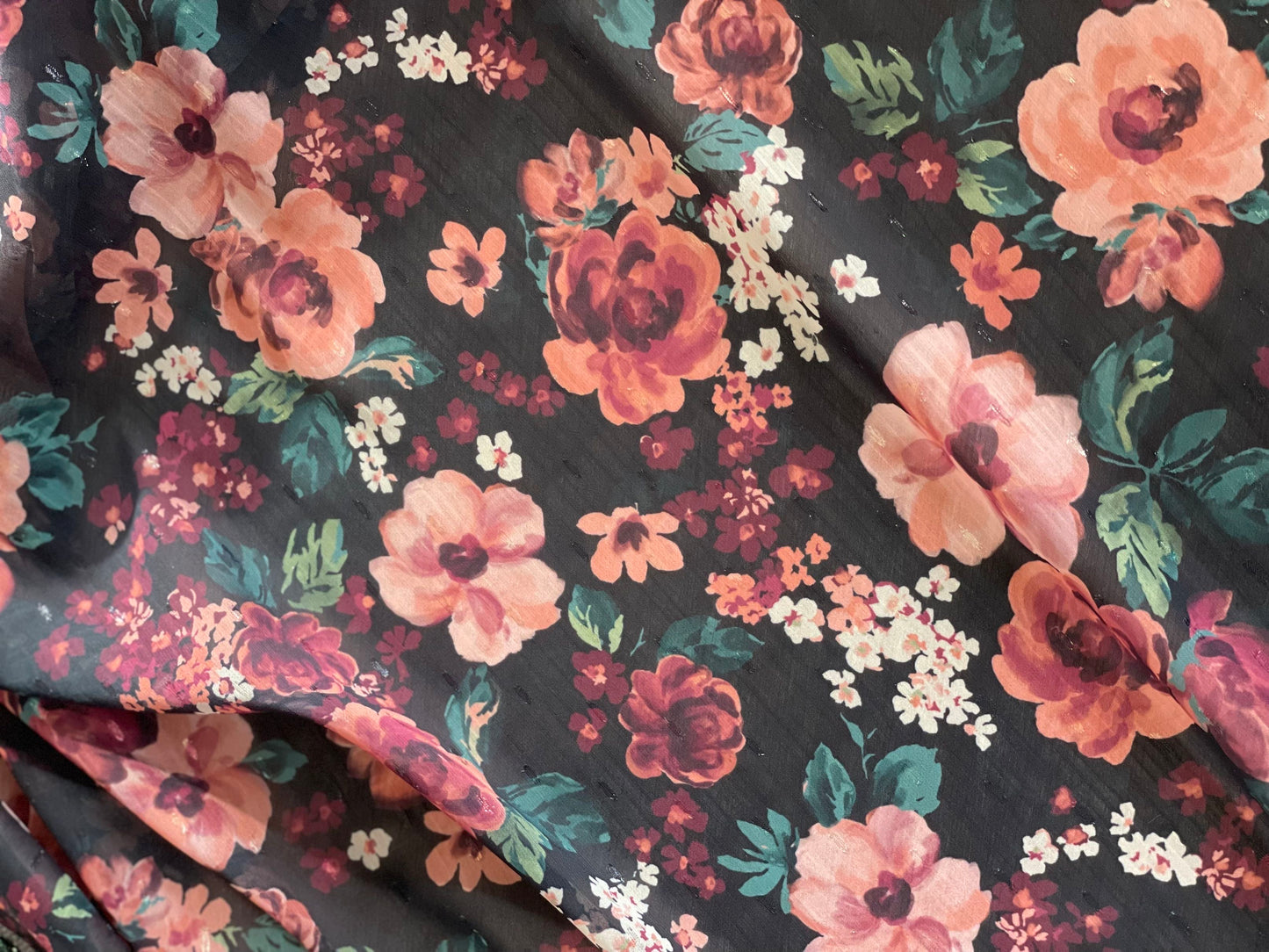 Voile lurex plumetis - Imprimé Camille - Noir & Prune