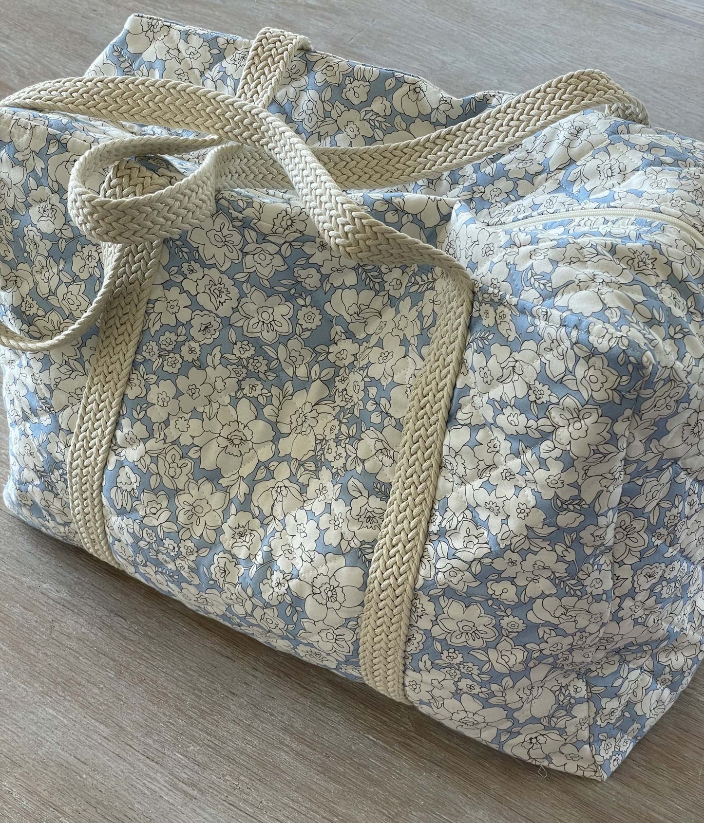 Matelassé coton Bio - Imprimé Garance - Bleu doux