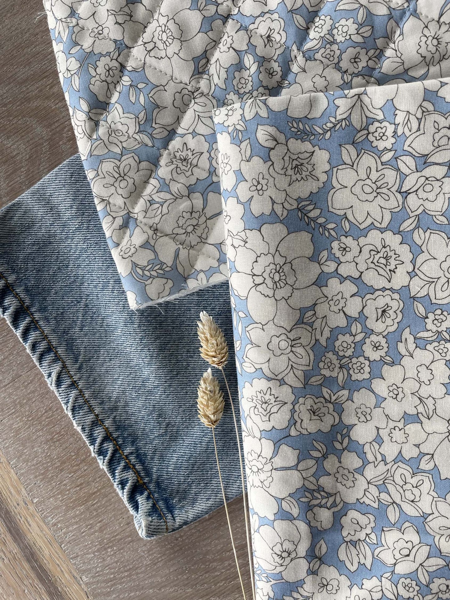 Toile de coton Bio - Imprimé Garance - Bleu doux
