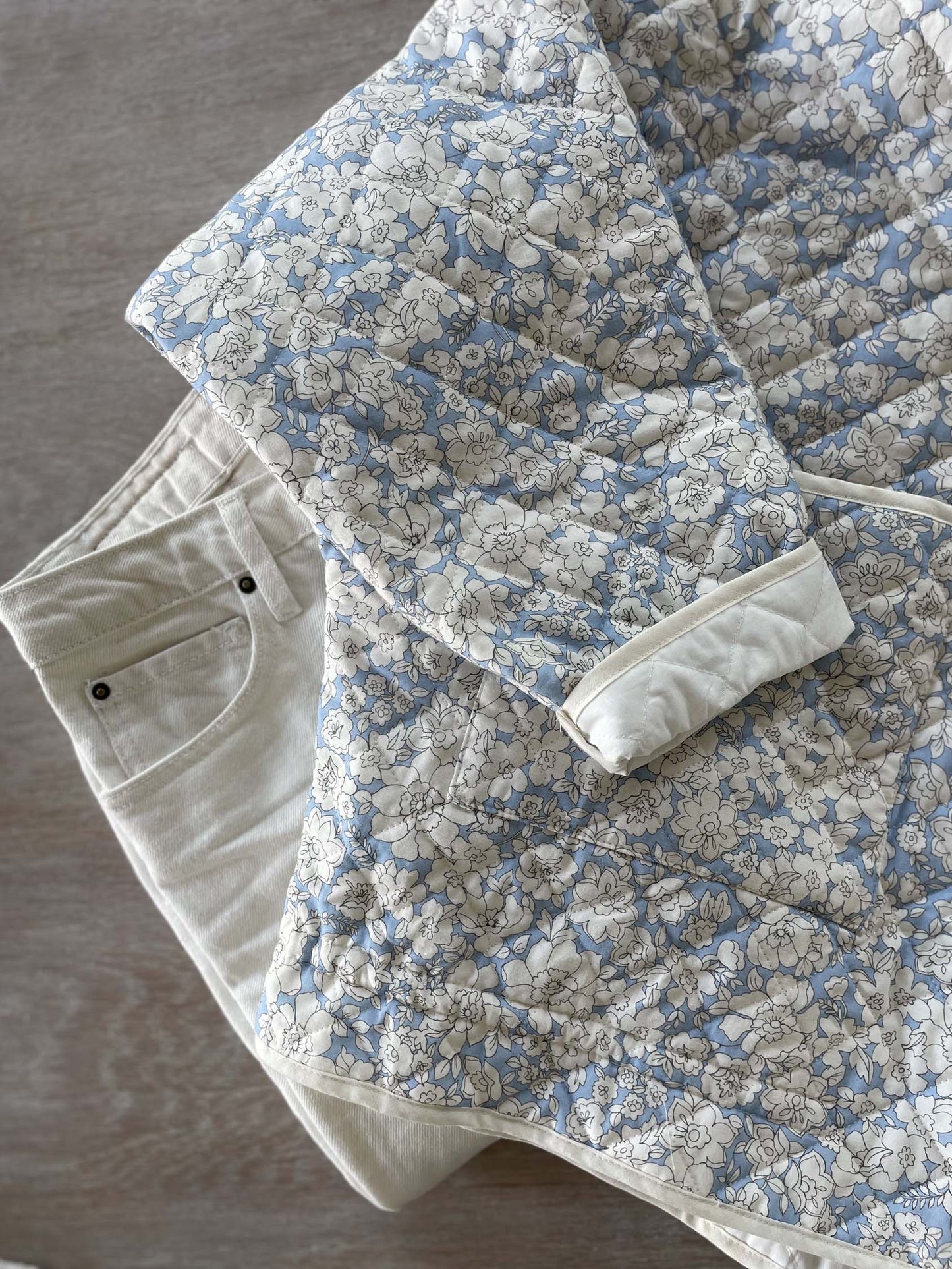 Matelassé coton Bio - Imprimé Garance - Bleu doux