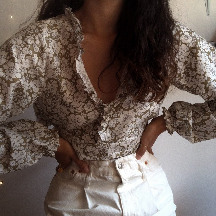 Satin de coton - Imprimé Garance - Kaki