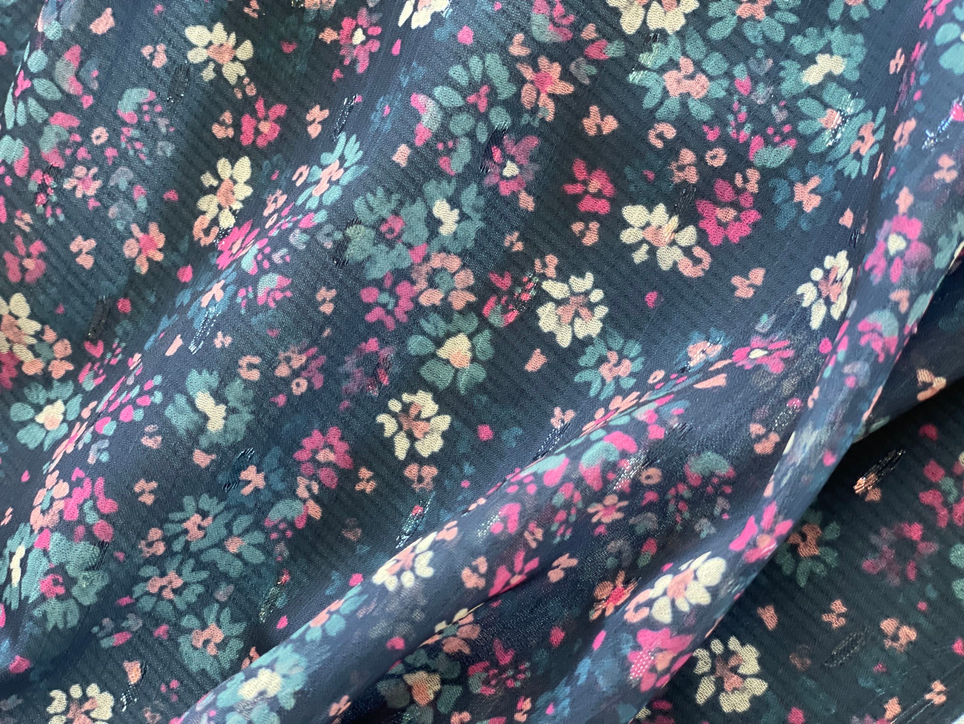 Voile lurex plumetis - Imprimé Amber - Marine, Bleu & Fuchsia