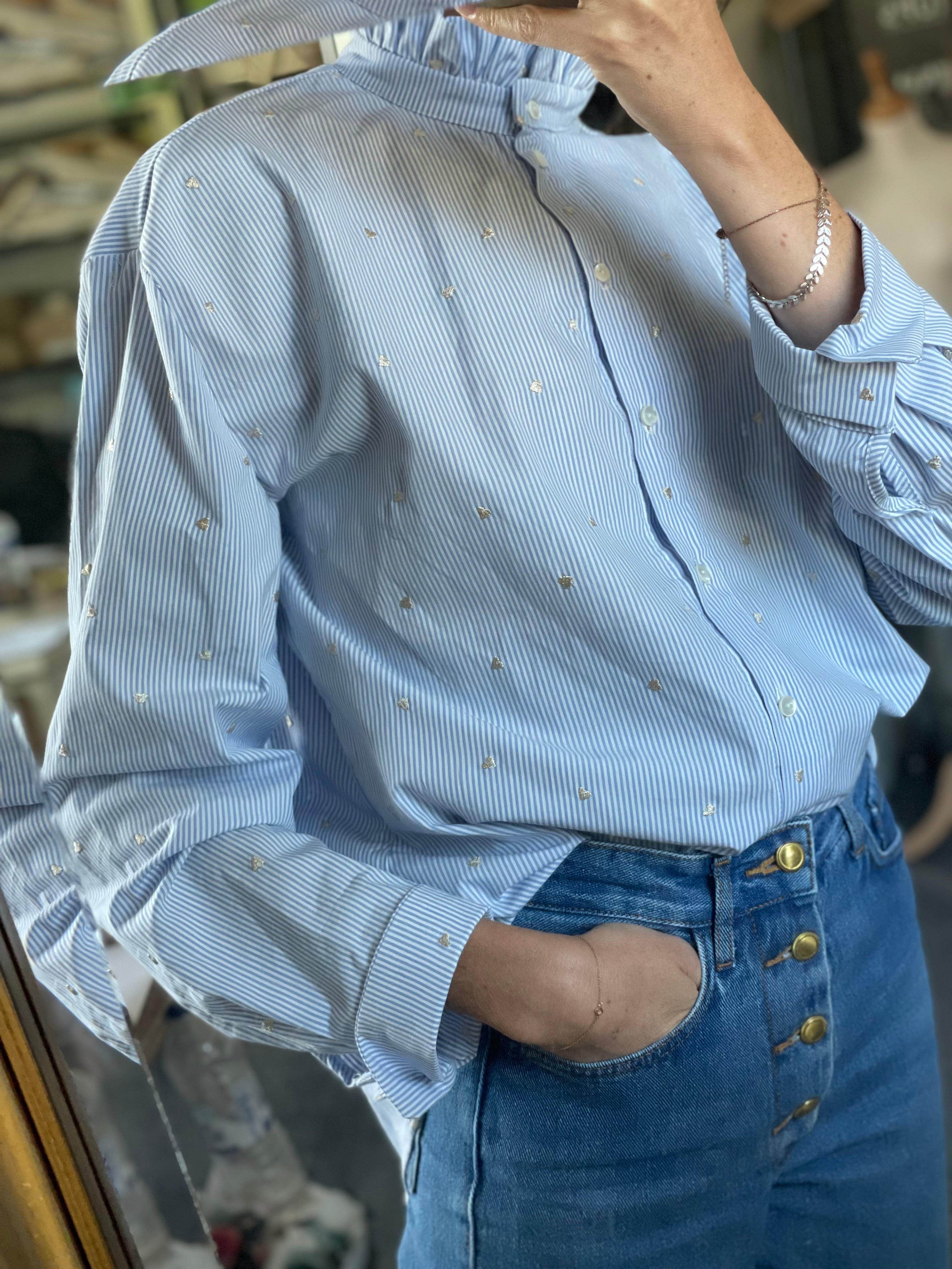 Soft cotton poplin - Embroidered gold hearts