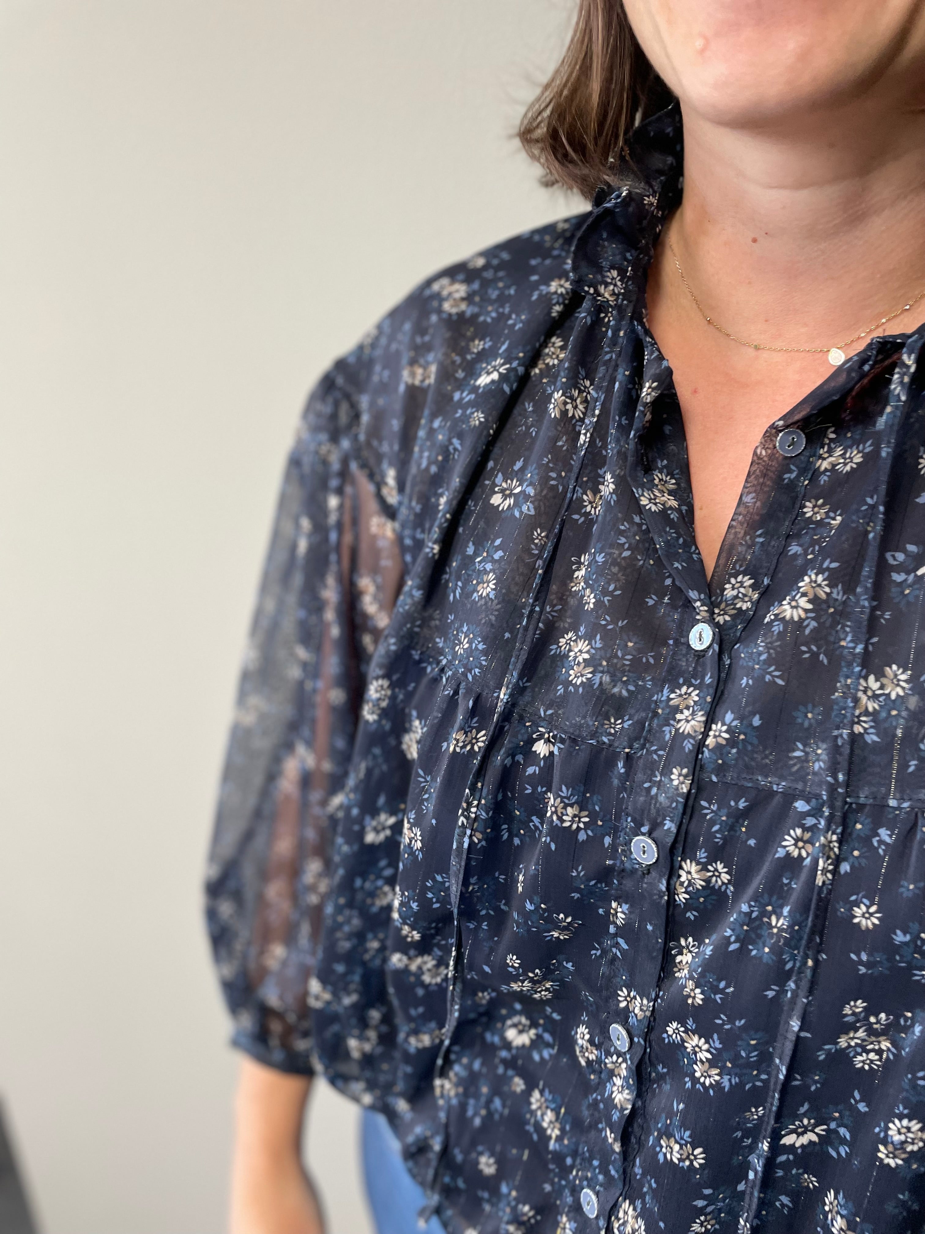 Voile lurex or - Imprimé Simone - Marine