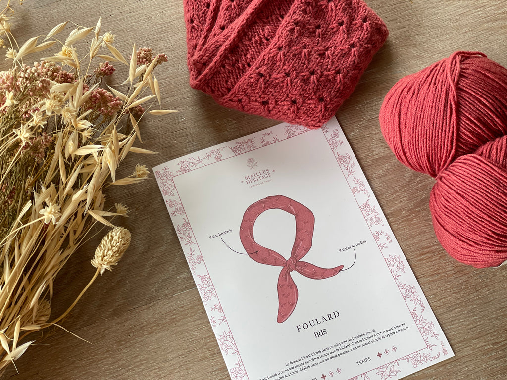 Kit Tricot - Foulard Iris Framboise - Collab' Mailles Héritage x Atelier 27