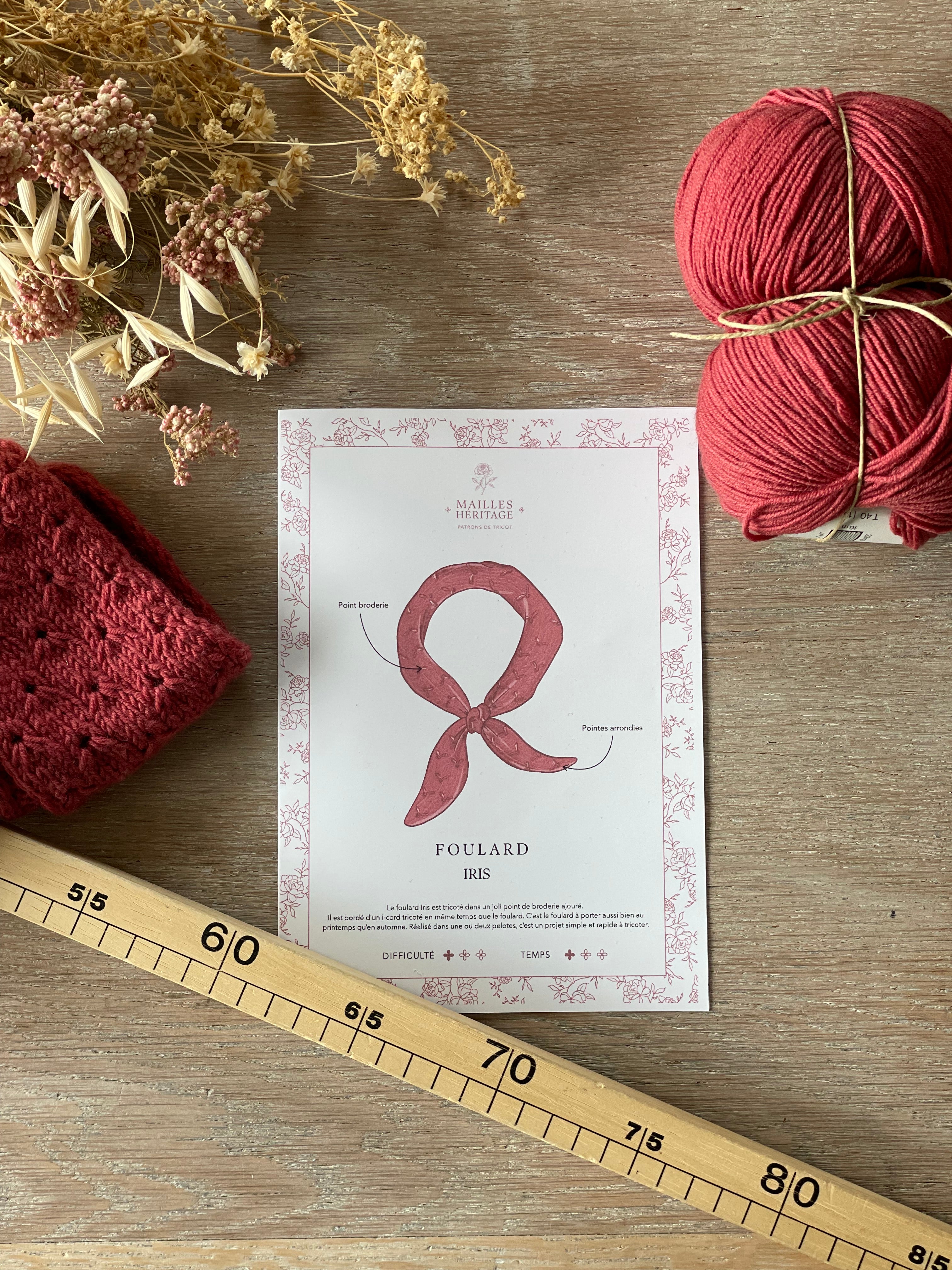 Kit Tricot - Foulard Iris Framboise - Collab' Mailles Héritage x Atelier 27