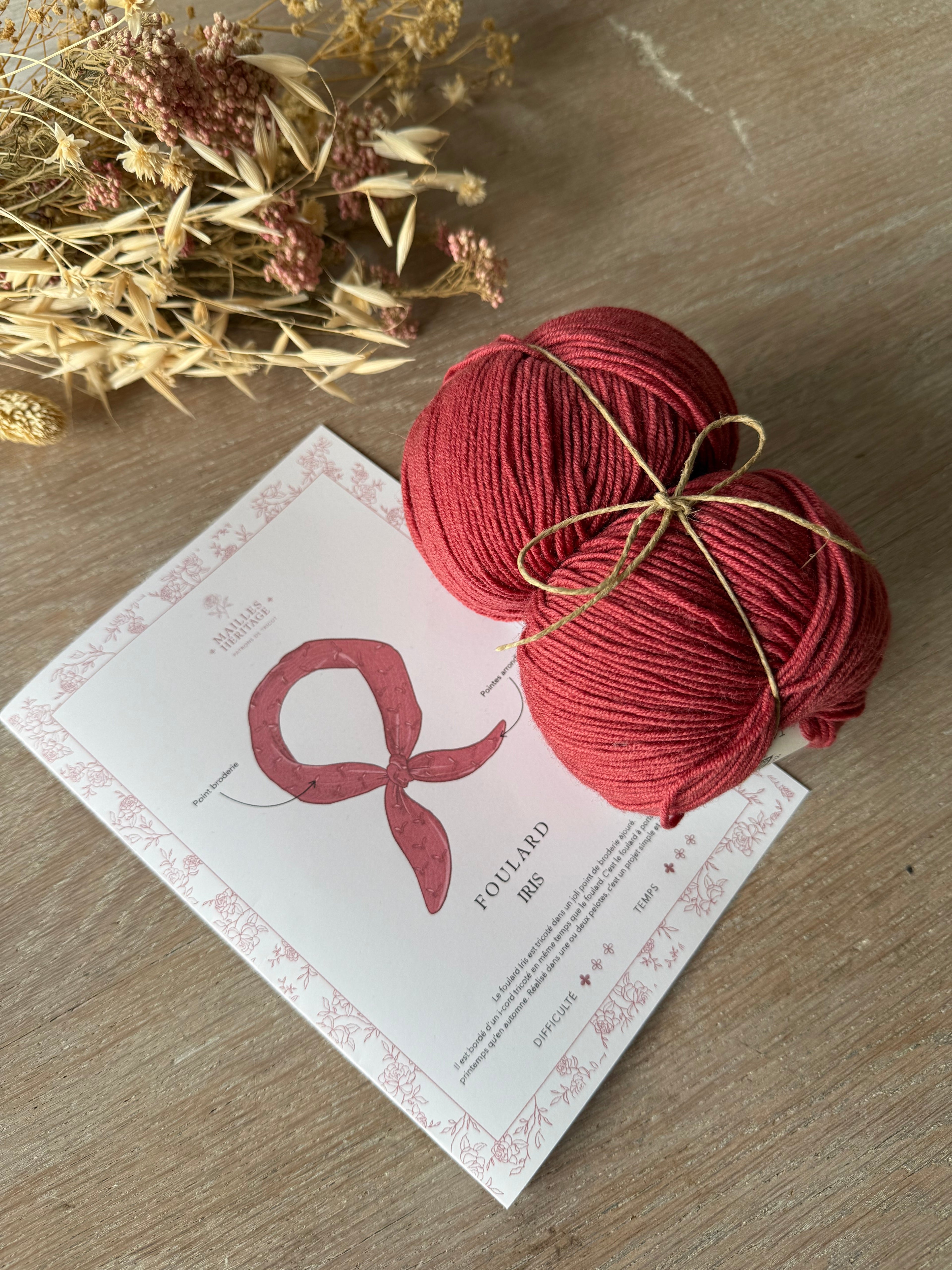 Kit Tricot - Foulard Iris Framboise - Collab' Mailles Héritage x Atelier 27