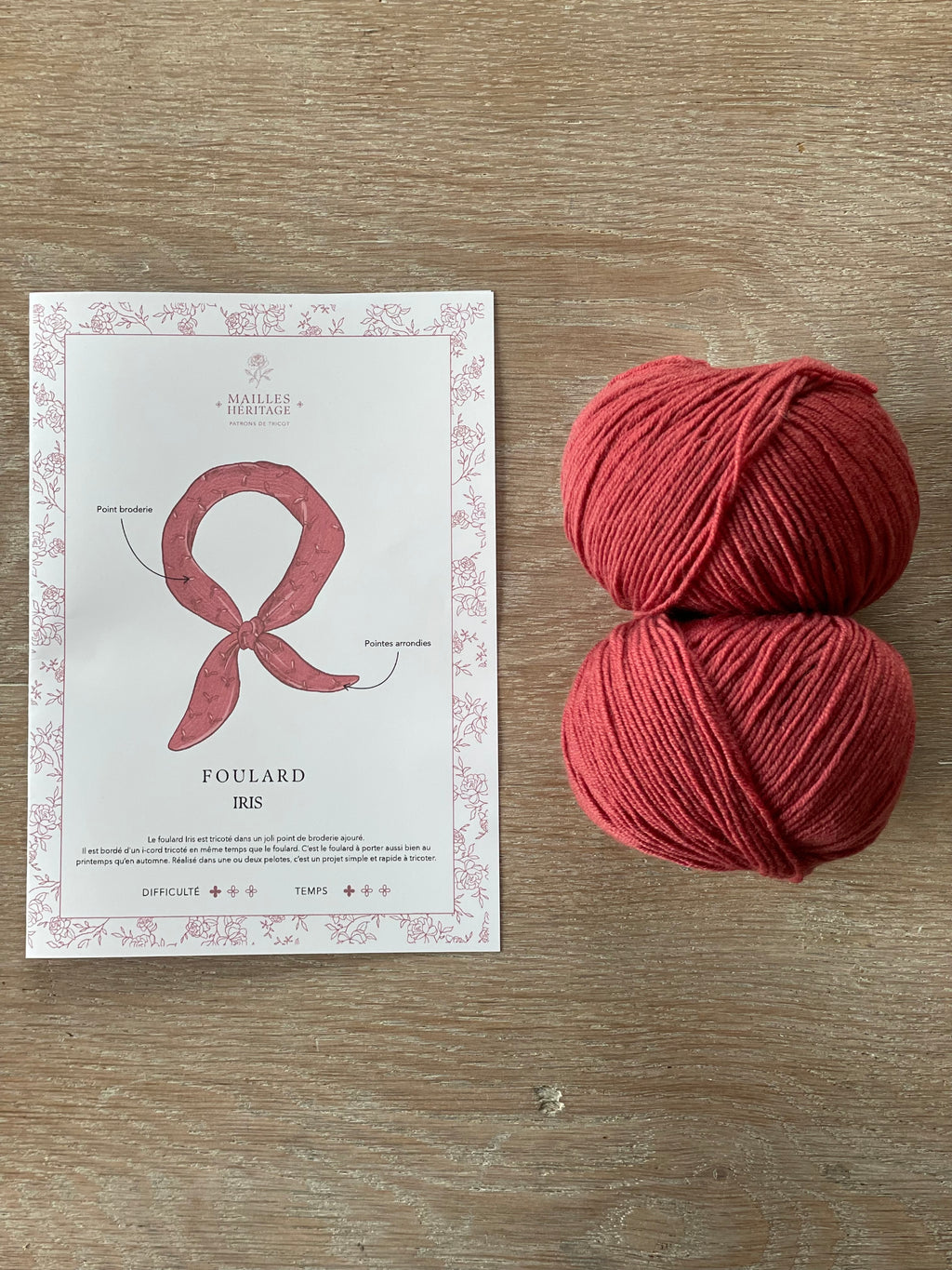 Kit Tricot - Foulard Iris Framboise - Collab' Mailles Héritage x Atelier 27