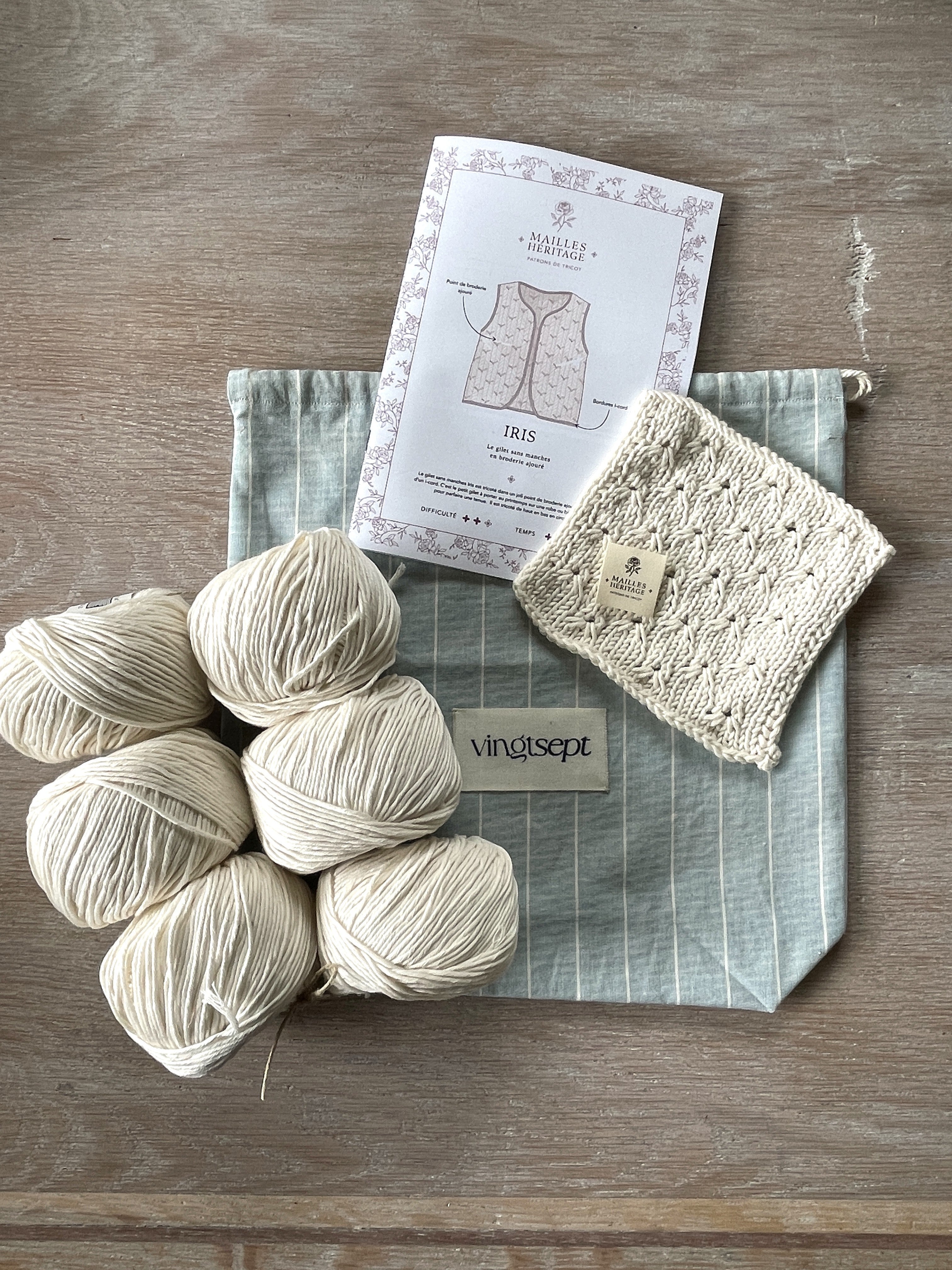 Kit tricot - Gilet Iris en fil Oléron - Collab' Mailles Héritage x Atelier 27