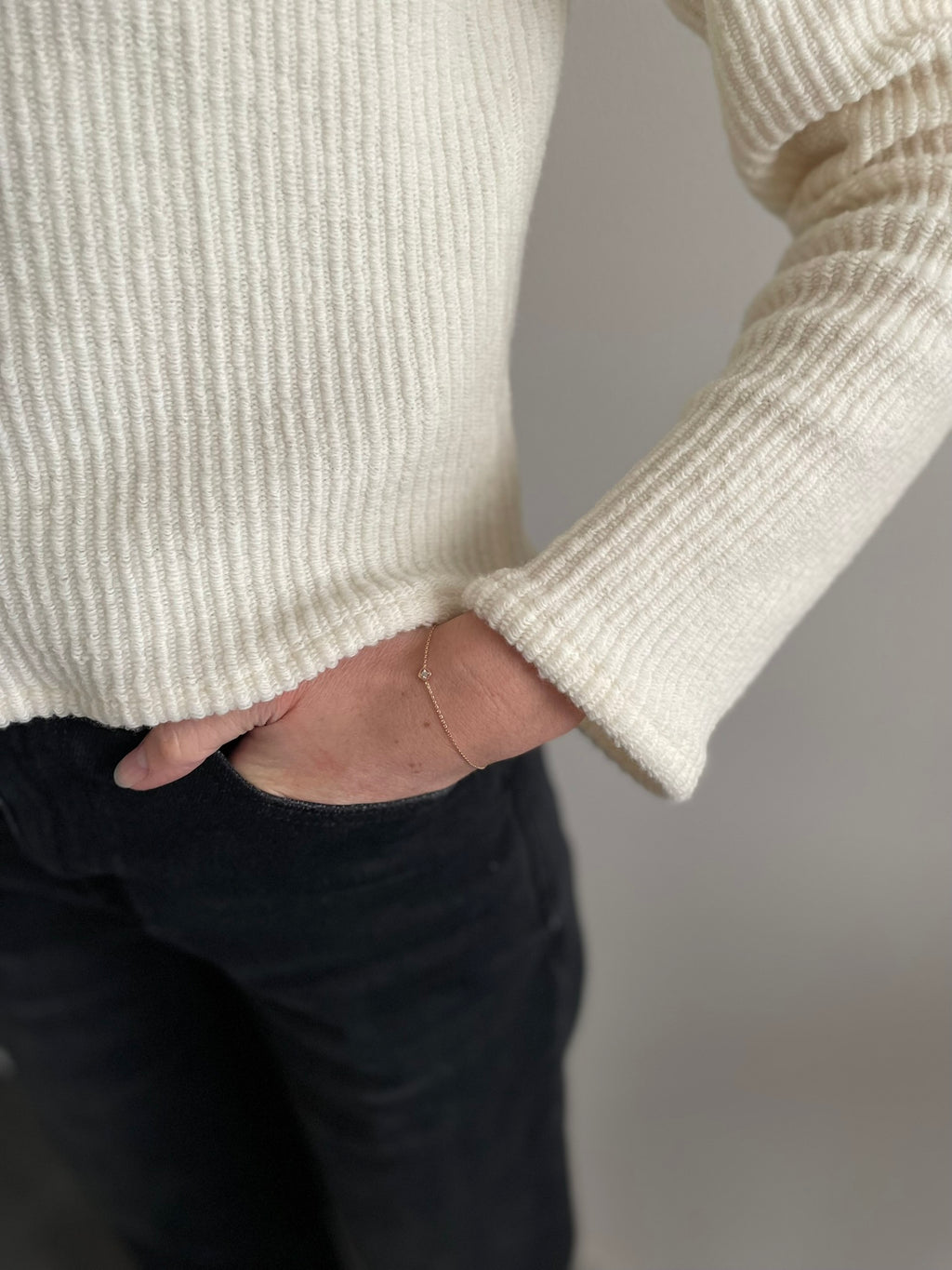 Maille côtelée de laine - Uni Ivoire
