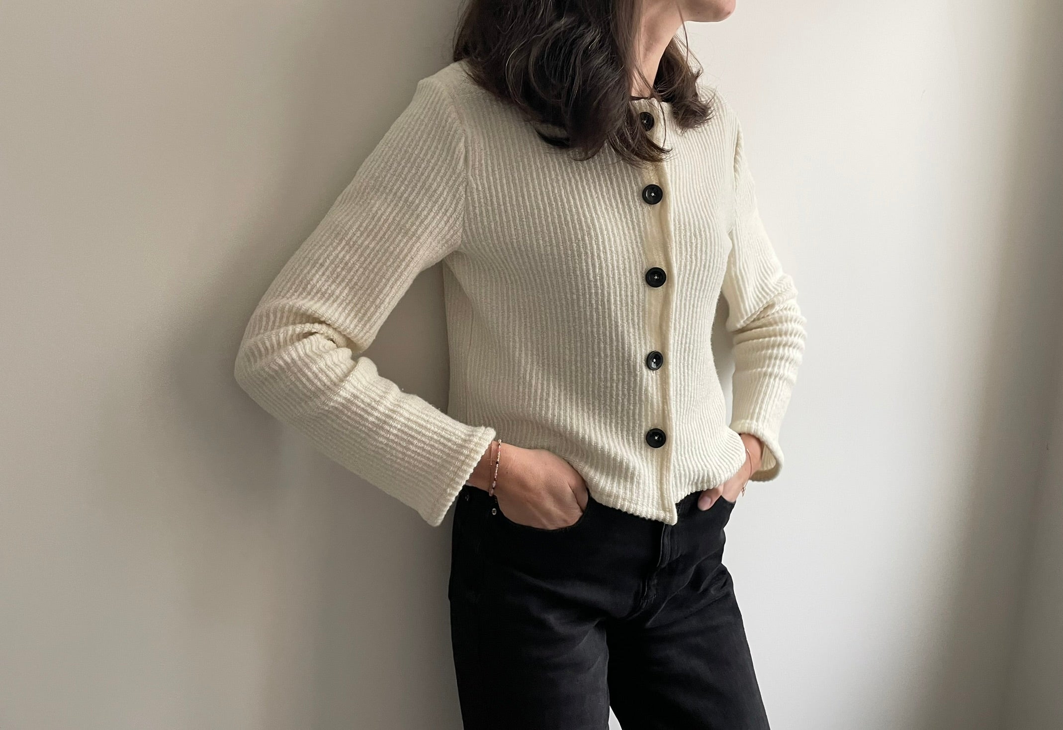 Maille côtelée de laine - Uni Ivoire