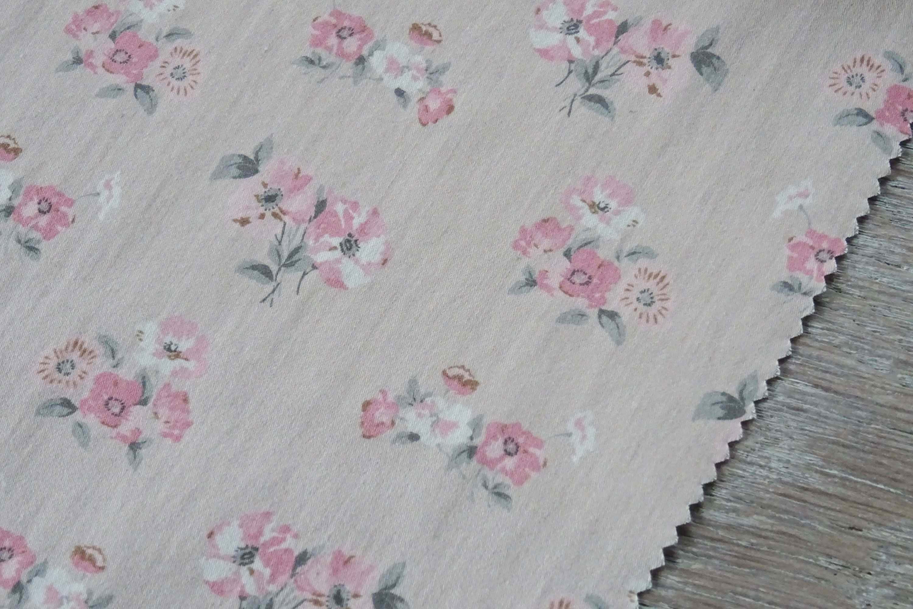 Satin de coton lourd  - Imprimé Fleurs Vintage - Rose clair