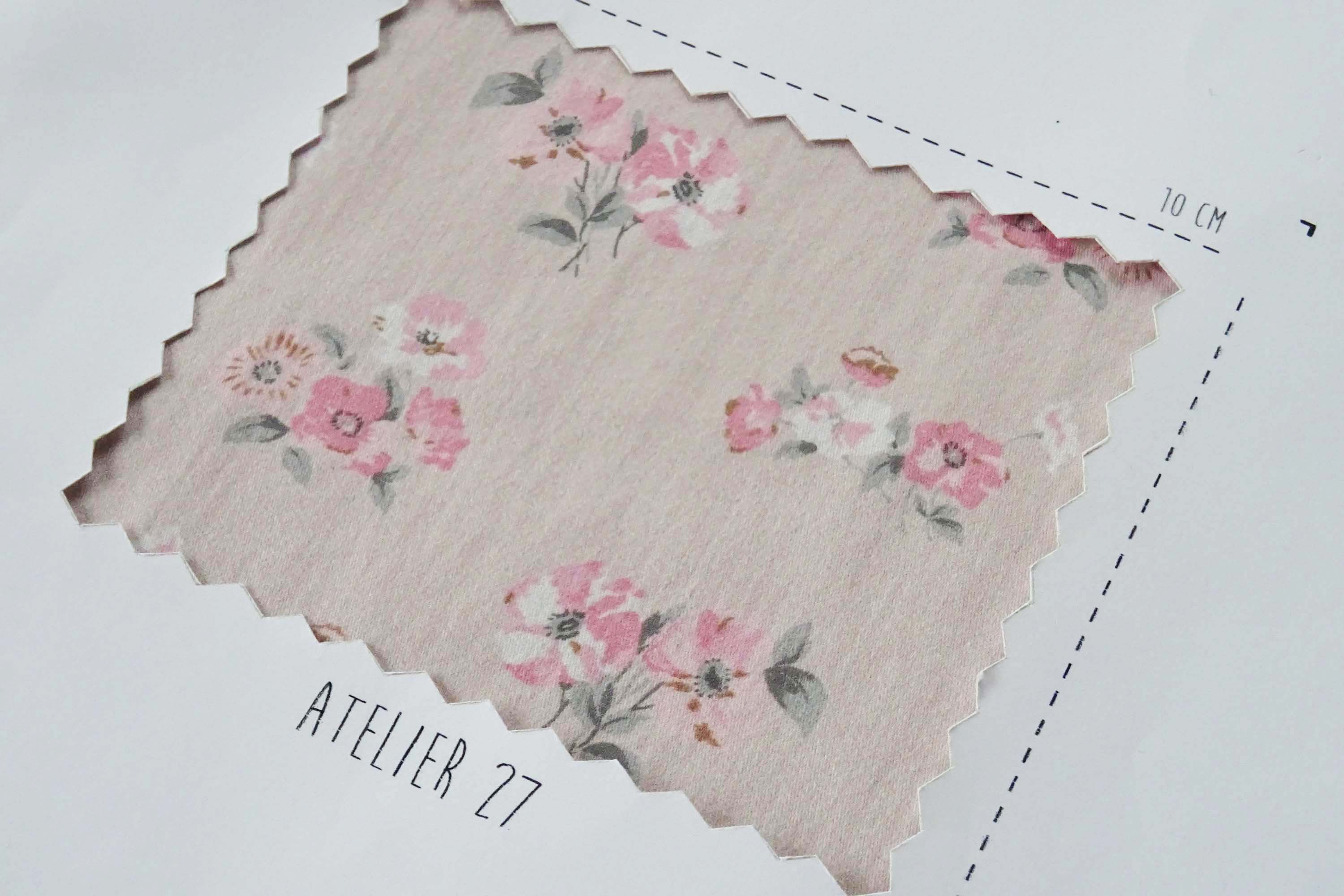 Satin de coton lourd  - Imprimé Fleurs Vintage - Rose clair