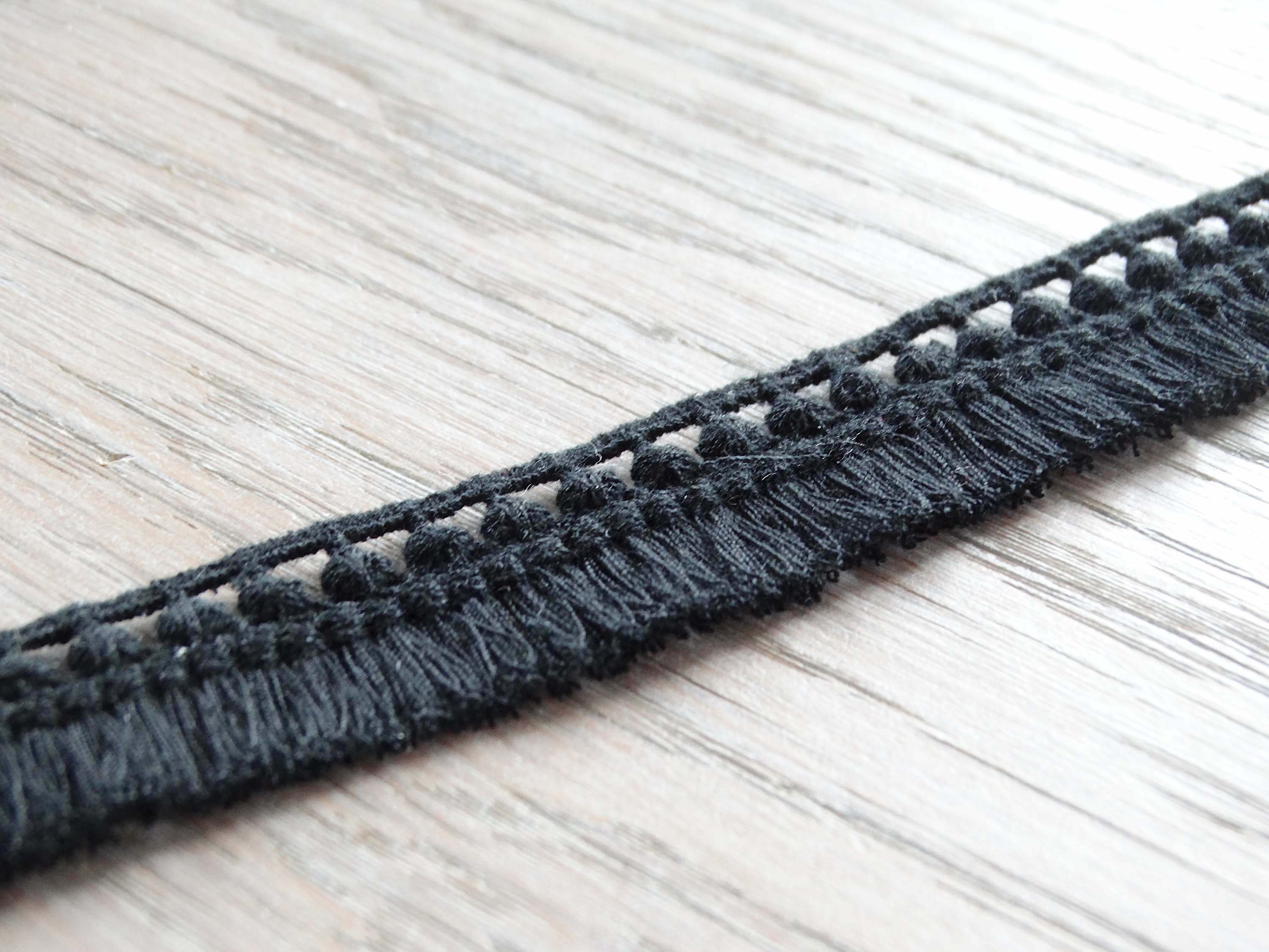 Ruban Guipure Pompon - Coton - Noir