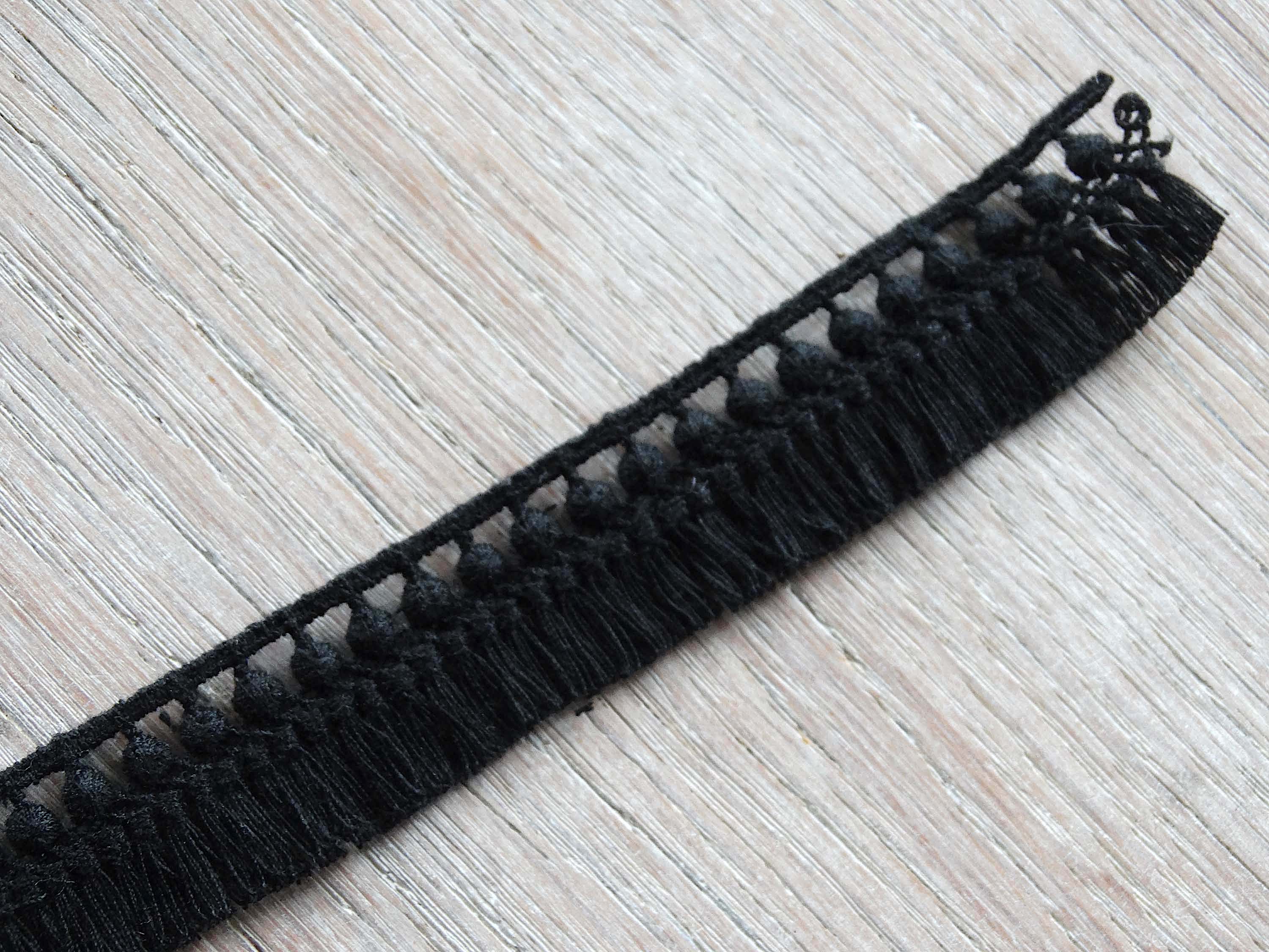 Ruban Guipure Pompon - Coton - Noir