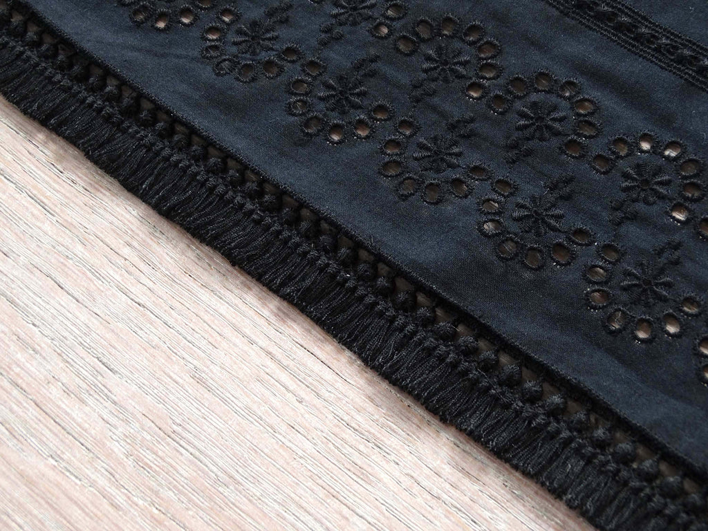 Pompom Guipure Ribbon - Cotton - Black