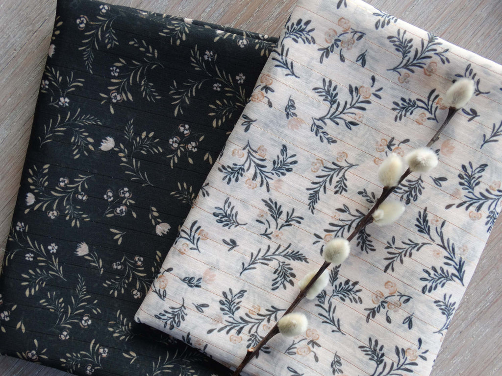 Voile lurex or - Imprimé Marais - Ivoire Nude et Noir (Coupons)