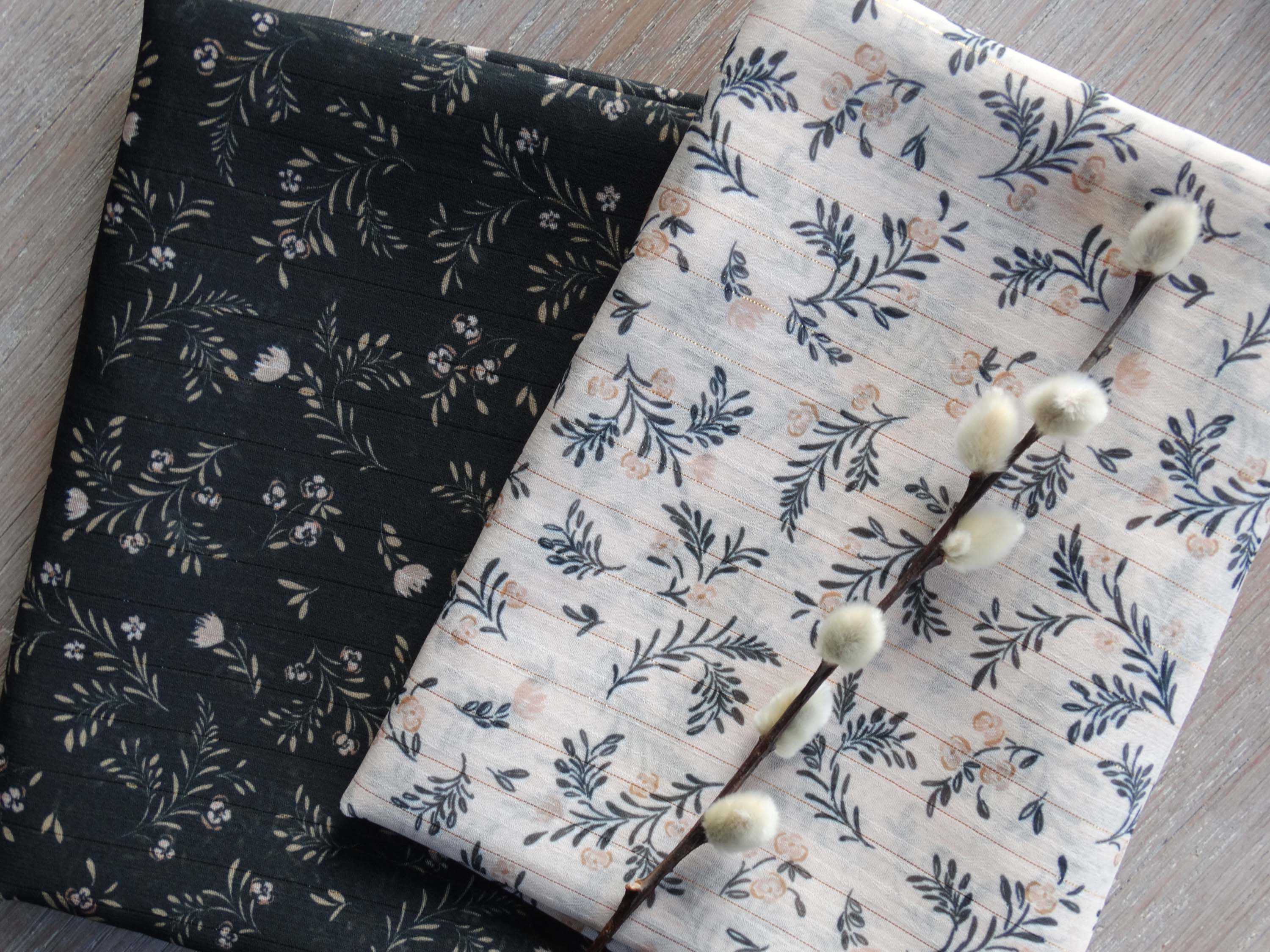 Voile lurex or - Imprimé Marais - Ivoire Nude et Noir (Coupons)
