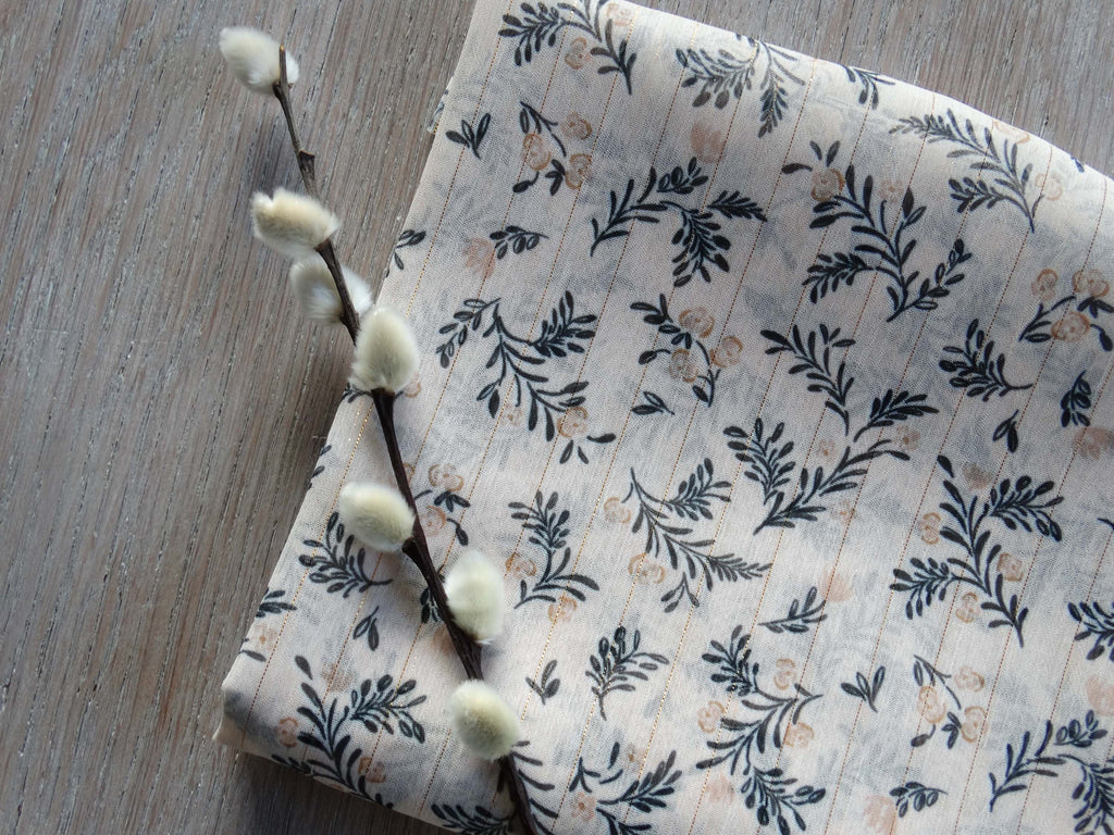 Voile lurex or - Imprimé Marais - Ivoire Nude et Noir (Coupons)