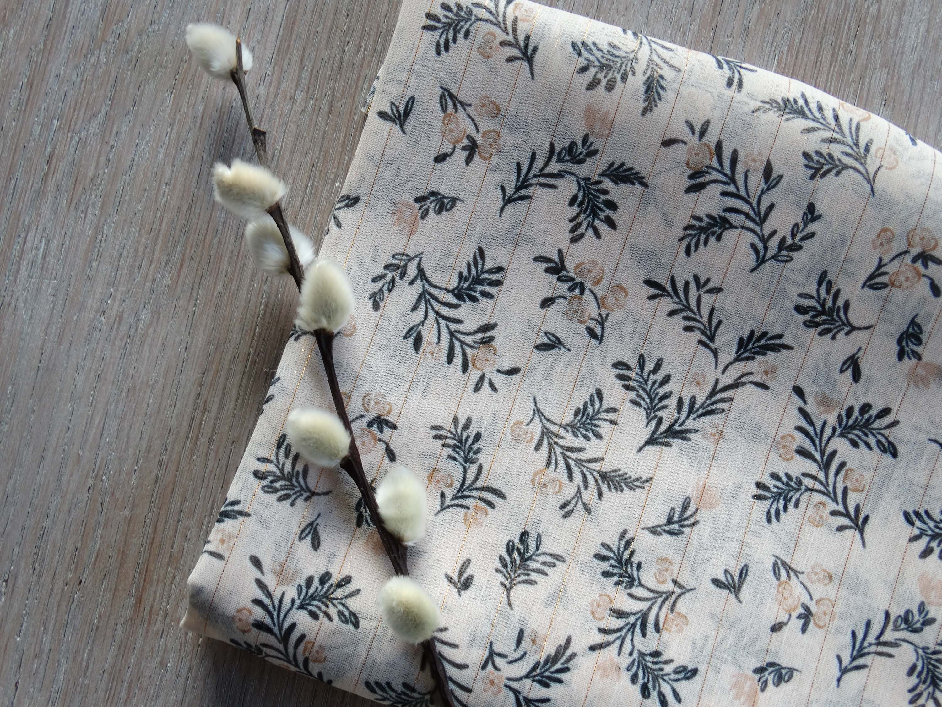 Voile lurex or - Imprimé Marais - Ivoire Nude et Noir (Coupons)