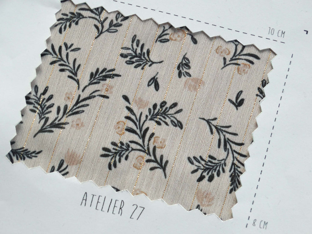 Voile lurex or - Imprimé Marais - Ivoire Nude et Noir (Coupons)