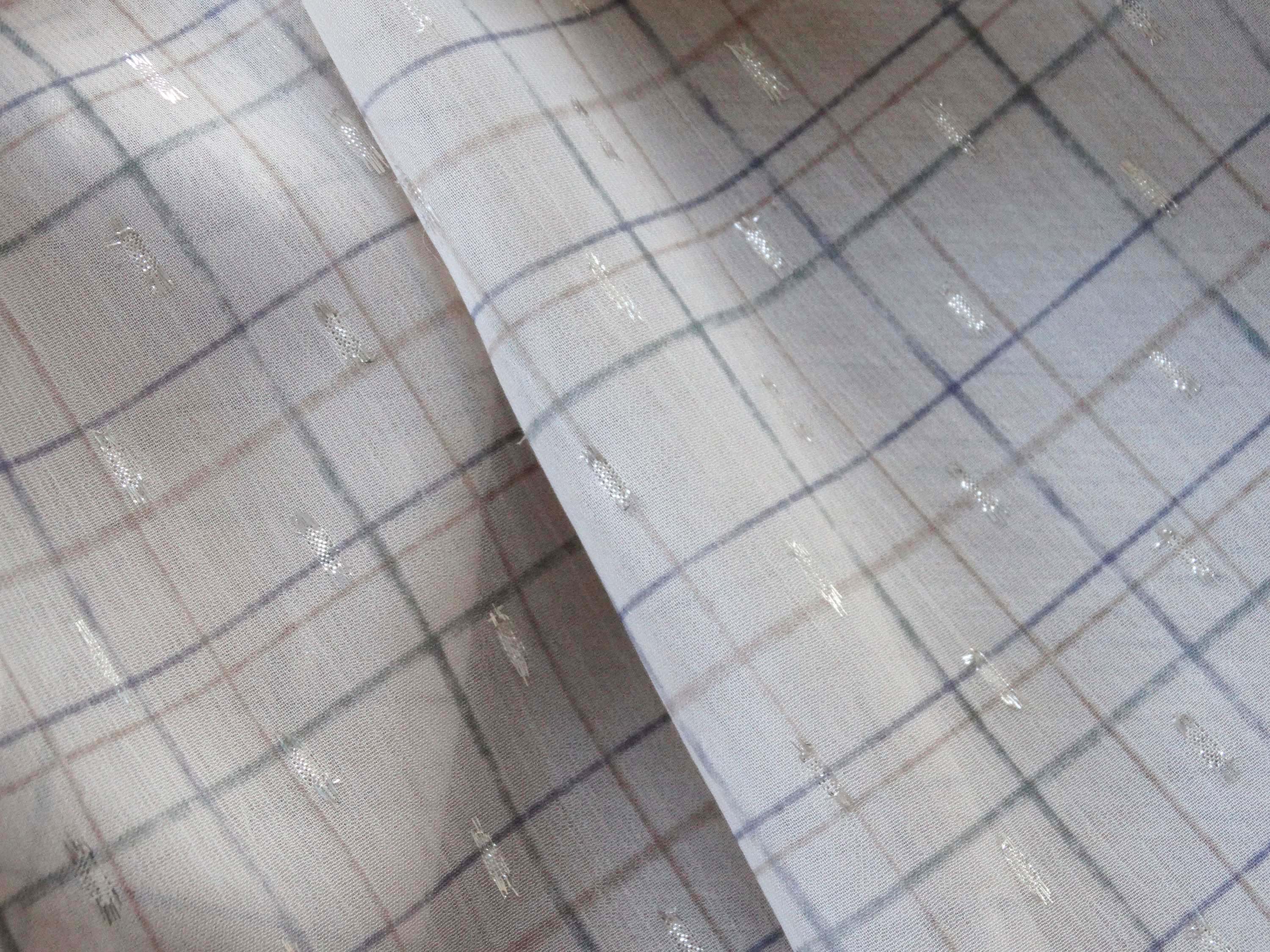 Voile lurex plumetis - Imprimé Plume - Beige