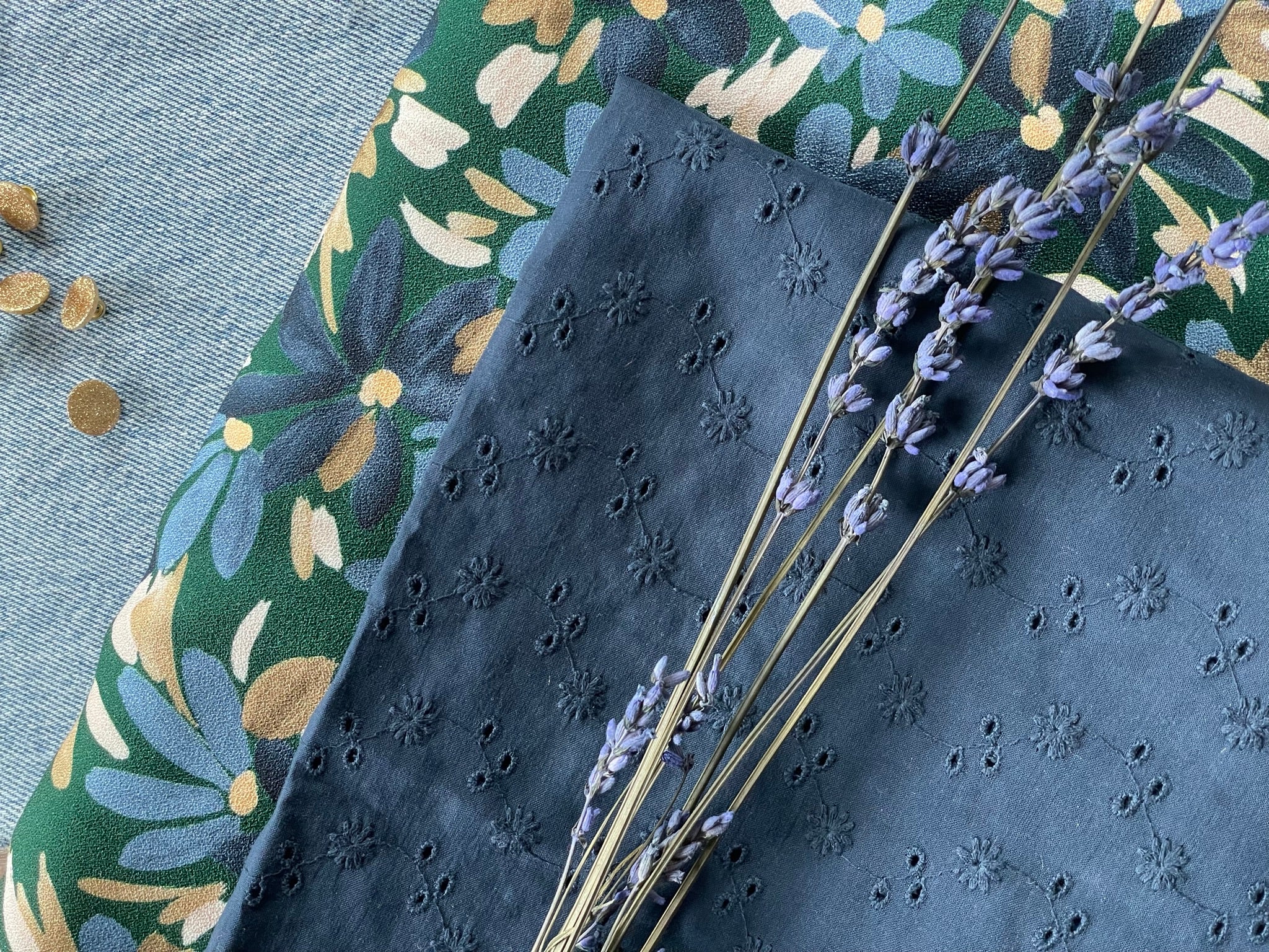 English embroidery - Openwork - Navy (Coupon)