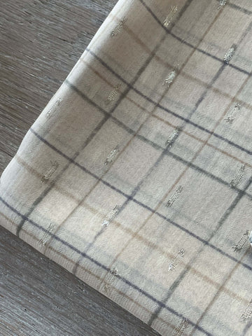 Voile lurex plumetis - Imprimé Plume - Beige