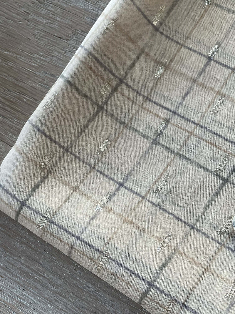 Voile lurex plumetis - Imprimé Plume - Beige