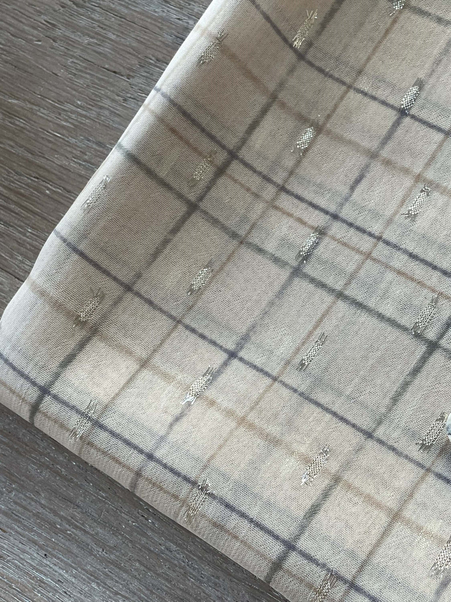 Voile lurex plumetis - Imprimé Plume - Beige