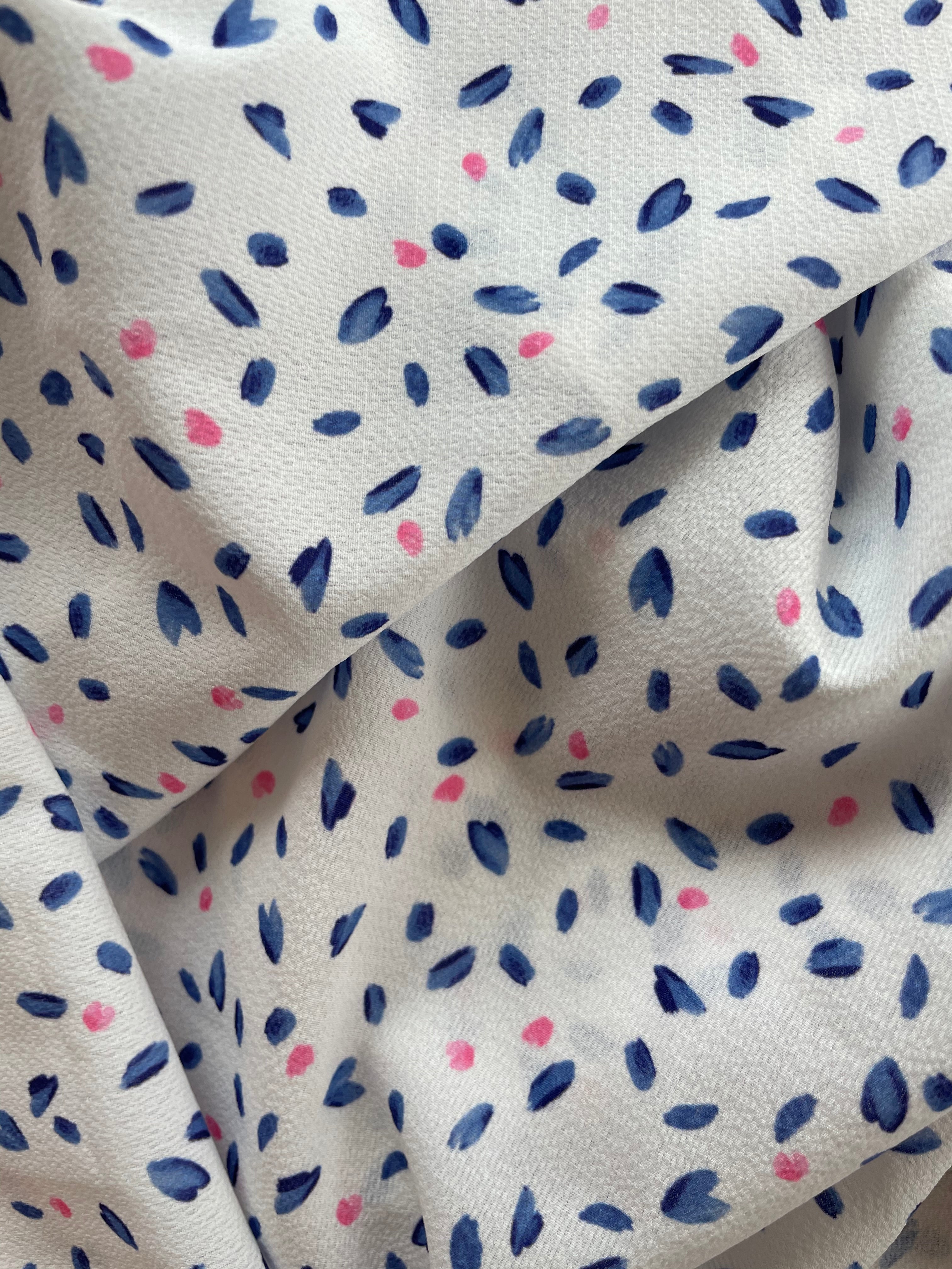 Tissu crêpe - Imprimé L'envolée - Blanc & Marine (Coupons)