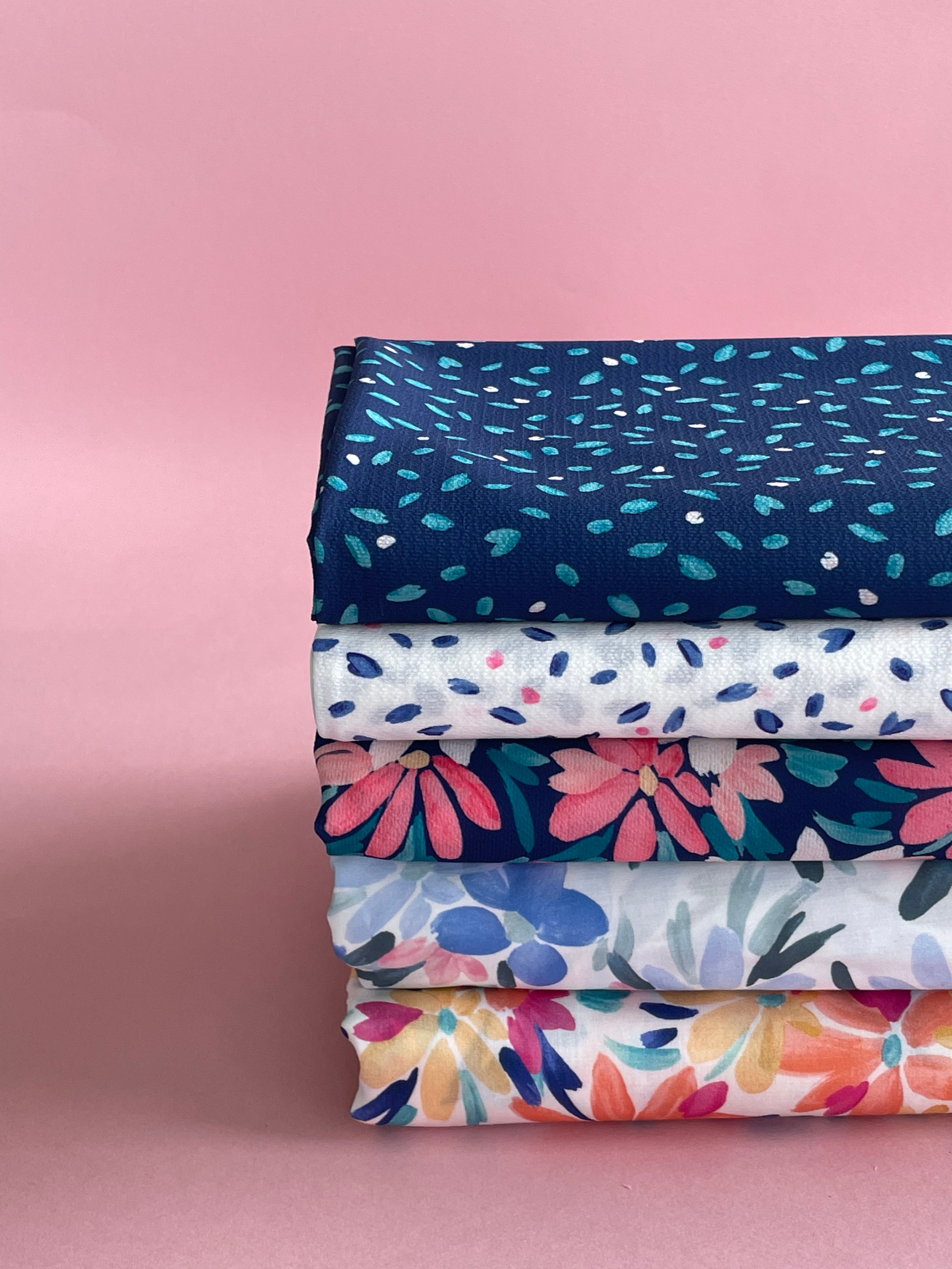 Tissu crêpe - Imprimé L'envolée - Blanc & Marine (Coupons)