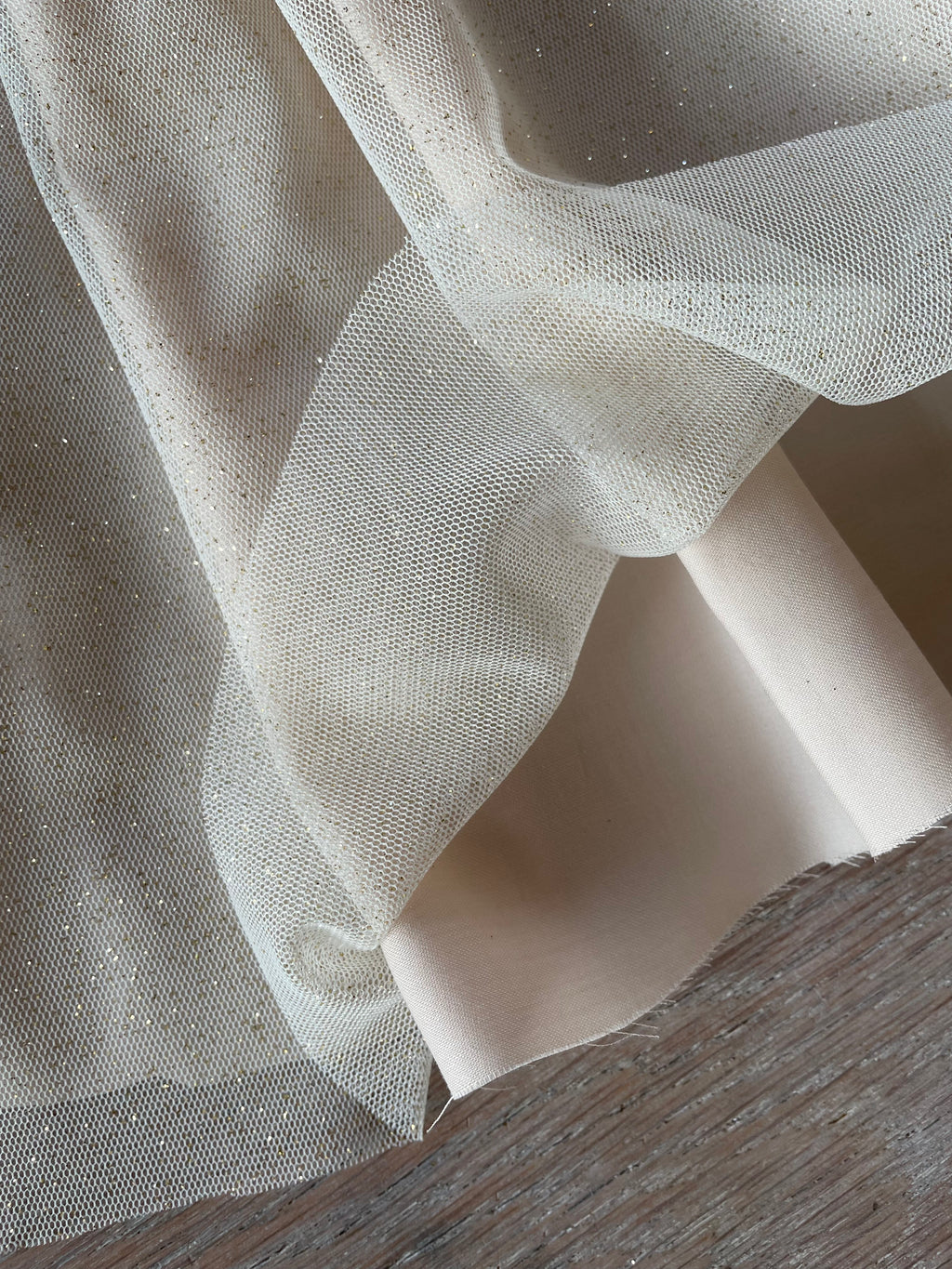 Glitter Tulle - Plain - Ivory &amp; Gold