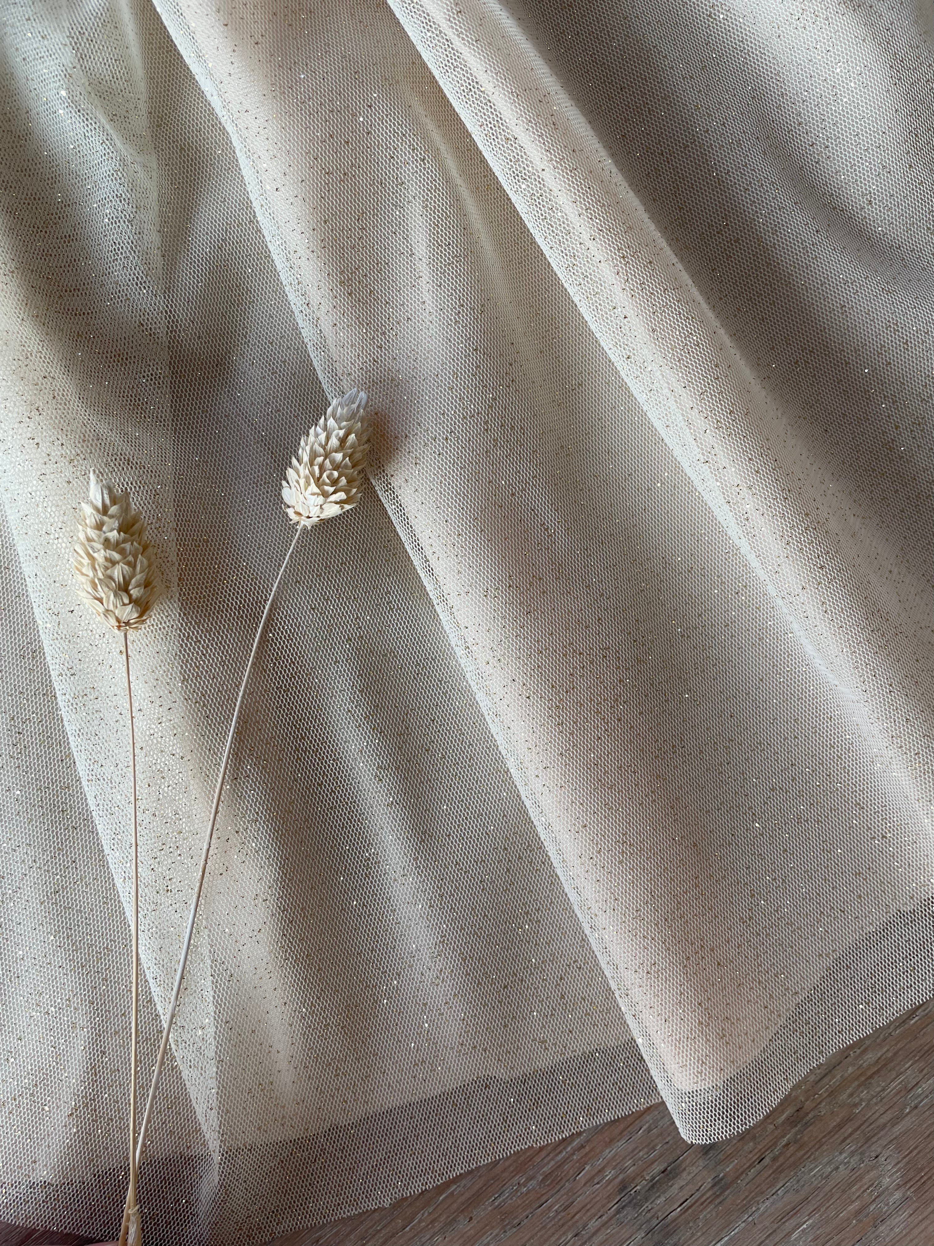 Glitter Tulle - Plain - Ivory &amp; Gold