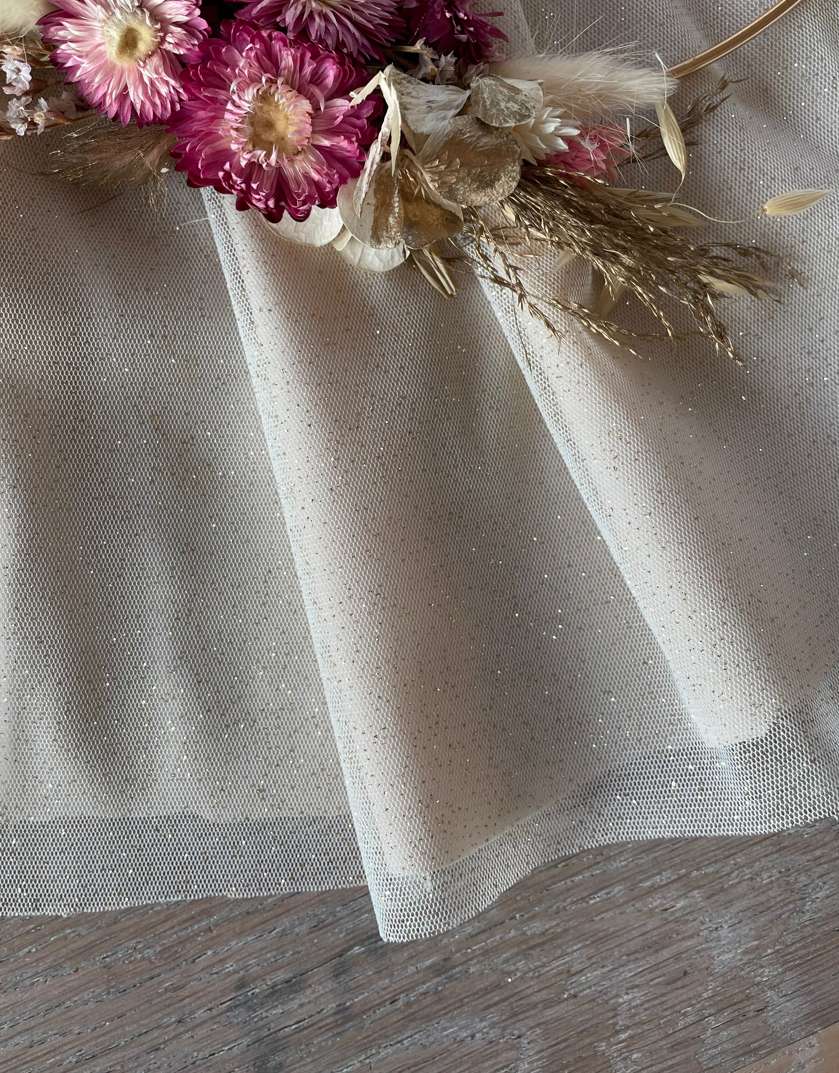 Glitter Tulle - Plain - Ivory &amp; Gold