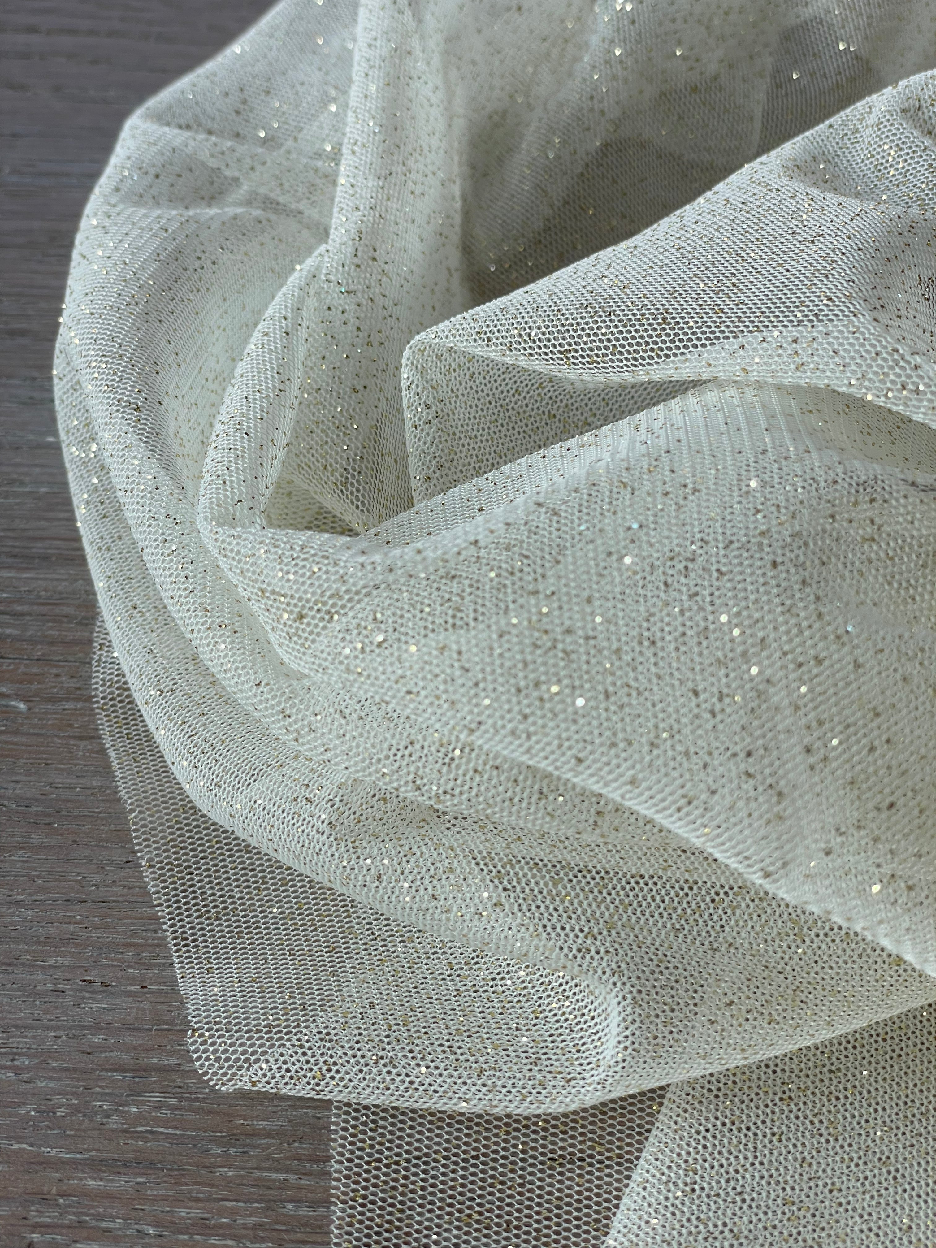 Glitter Tulle - Plain - Ivory &amp; Gold
