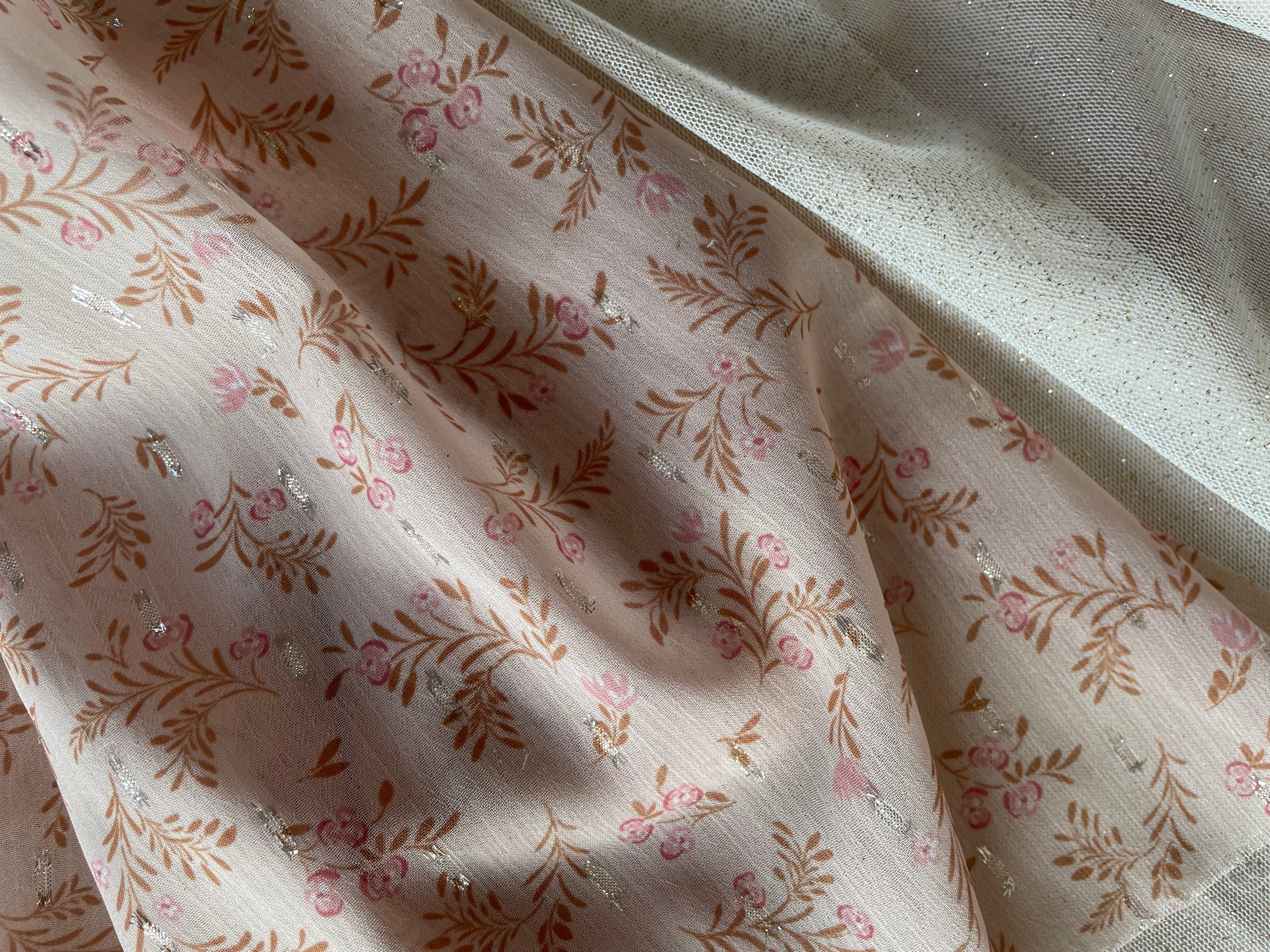 Voile lurex plumetis - Imprimé Marais - Blush