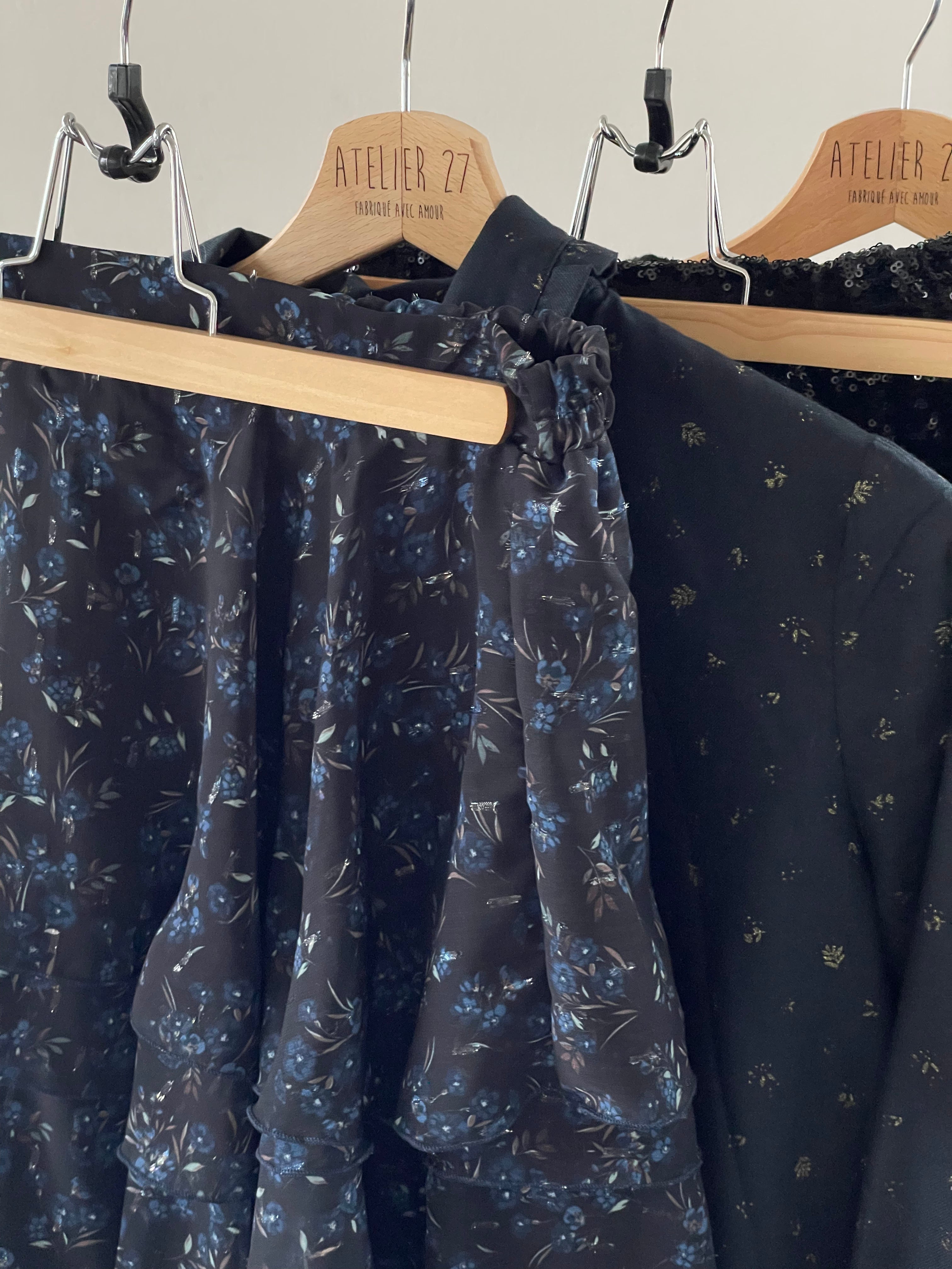 Lurex plumetis veil - Lina print - Navy (Coupon)